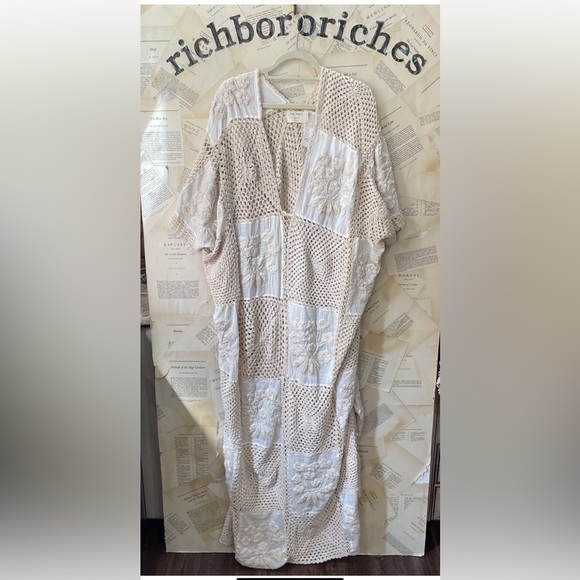 Free People Momo Love Story Crochet Kaftan Patchwork Floral Crochet Embroidery - Picture 5 of 6